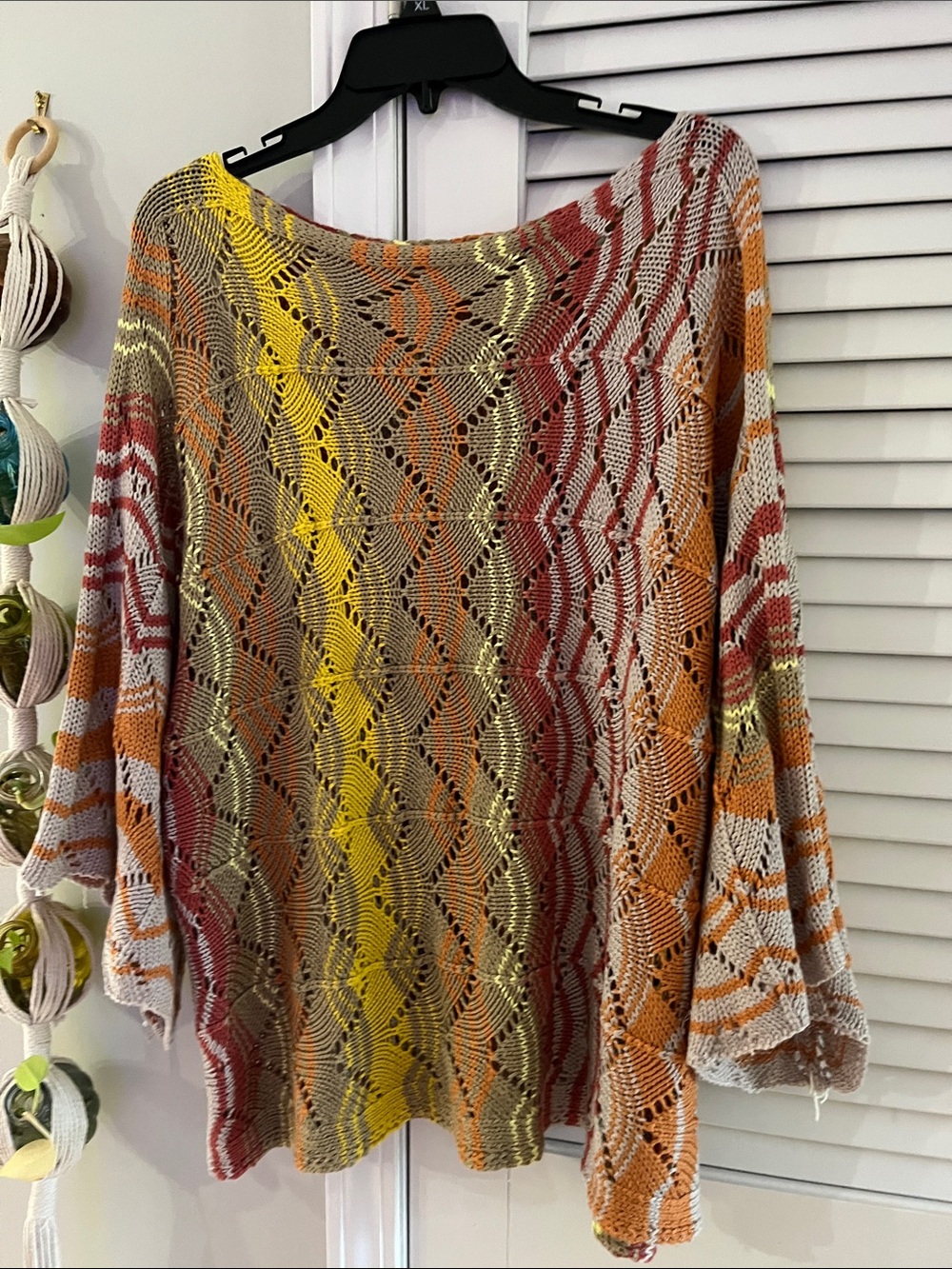 easel Multicolor Off-the-Shoulder Open-Knit Sweater in Yellow, Orange, Rust